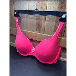 Victorias Secret Perfect Coverage Bra 38DD Pink Lace Trim Bow Detail